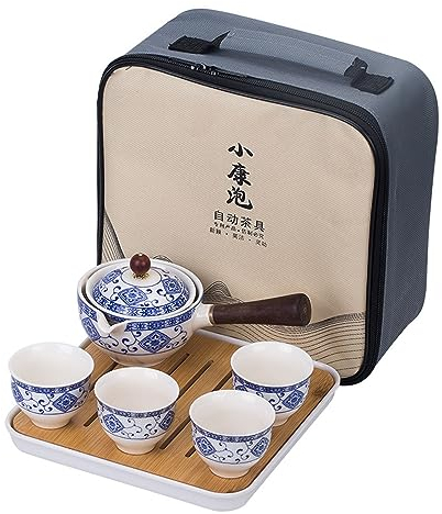 Axurhui - Teiera magica, teiera magica, gatto magico, set da tè portatile da viaggio in ceramica, rotazione a 360°, infusore e infusore, teiera magica per la casa Lazy Chinese Tea Set (J)
