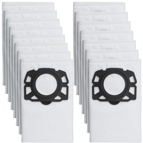 Inwee 15 Pack KFI 487 Vacuum Cleaner Bags for Kärcher WD4 WD5 WD6 MV4 MV5 MV6 WD5P WD6P Fleece Filter Bags, Wet & Dry Vacuum Cleaners, Replacement for karcher Hoover Bags 2.863-006.0, White