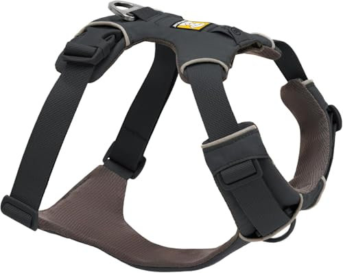 Ruffwear Front Range Hundegeschirr, reflektierendes Y-Geschirr, verstellbares, bequem gepolstertes Alltagsgeschirr für Spaziergänge und Hunderennen, 2 Leinenbefestigungen und V-Ring, Basalt Gray XXS