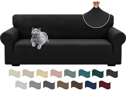 Ystyle Stretch Sofa Überzug 3 Sitzer, Sofabezug rutschfest Mit Armlehne, Elastische Couch Überzug Jacquard, Universal Sofa Cover Moderne, Sofaschoner Hund Katze Für Wohnzimmer, Schwarz
