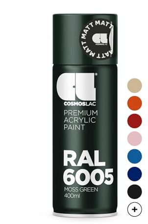 COSMOS LAC Acryllack grün Sprühdose in vielen RAL Farbtönen - 400ml Spraydose perfekt für DIY, Upcycling und andere Lackierarbeiten geeignet (RAL 6005 - Moosgrün Matt)