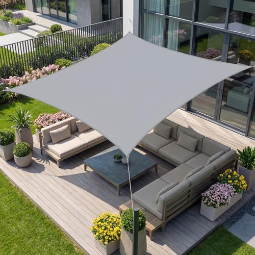 wiipara 3x3m Sonnensegel Quadrat, Wasserdicht Sonnenschutz Segeltuch Sunsegel, 95% UV Schutz, Regenschutz, Premium Polyester Sonnensegel für Balkon Terrasse Garten, inkl. Befestigungsseile (Hellgrau)
