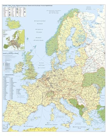 Europa-Eisenbahn-Fähren Wandkarte / Poster 97 x 137/NEUE AUFLAGE