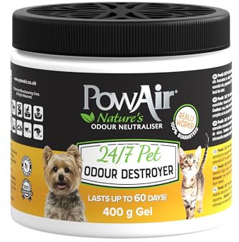 PowAir Pet Odour Destroyer Gel - Natural Odour Neutraliser for Cat and Dog Odours, Pet Safe and Long-Lasting, Eliminates Pet Smells for Up to 60 Days (400g)