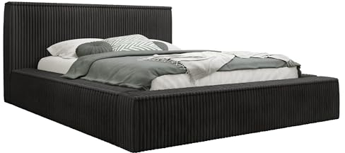 Mirjan24 Polsterbett Gerozza mit Bettkasten, Stoff: Cord, Doppelbett, Lattenrost, Antirutschfüße, Elegantes Bett mit Polsterkopfteil, Ehebett (Top Sztruks 100, 140 x 200 cm)
