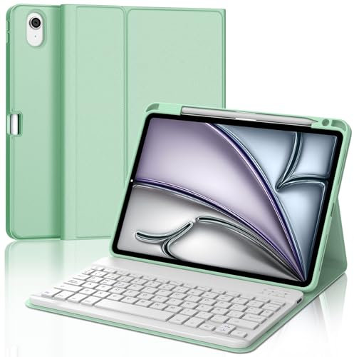 SENGBIRCH Custodia con tastiera per iPad Air 11(M2) 2024 - Tastiera spagnola Ñ Bluetooth wireless rimovibile per tablet iPad Air 11(M2) 2024, verde chiaro