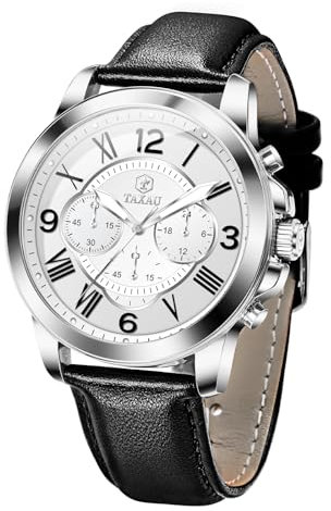 Taxau Uhren Herren Leder Chronograph Herrenuhr Lederarmband Männer Uhr Wasserdicht Herrenuhren Lederband Luxus Leicht zu Lesen Big Face Klassische Armbanduhr Herren Business-Uhr mit Datum