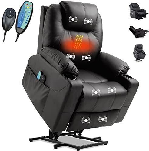 Blisswood Electric Recliner Chair Comfy Recliner Armchair for Living Room | Power Reclining with Remote | 8-Point Lift-Up Massage Function | Dual Cup Holders | Soft & Supportive TV Chair (Black)
