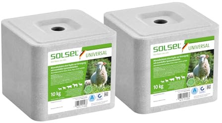 SOLSEL Leckstein UNIVERSAL 20kg ohne Kupfer | 2 x 10kg Mineralfuttermittel für Rinder Pferde Ziegen Schafe Wild | Hochwertige gesunde Mineralquelle