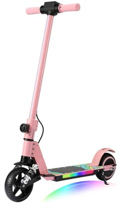 KHHK Elektroroller für Kinder von 6-14 Jahren, Faltbarer E-Scooter mit 130W Motor, max. Geschwindigkeit 14 km/h, Reichweite 5-8 km, doppelte Stoßdämpfer, doppeltes Sicherheitsbremssystem (Rosa)