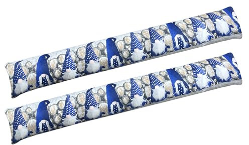 2x Paraspifferi Imbottiti Isolante Per Porte E Finestre Lavabili Sfoderabili In Cotone Risparmio Energetico Fermaporta Paravento 110Cm Sottoporta Salsicciotto Isolamento Termico - Gnomi Blu
