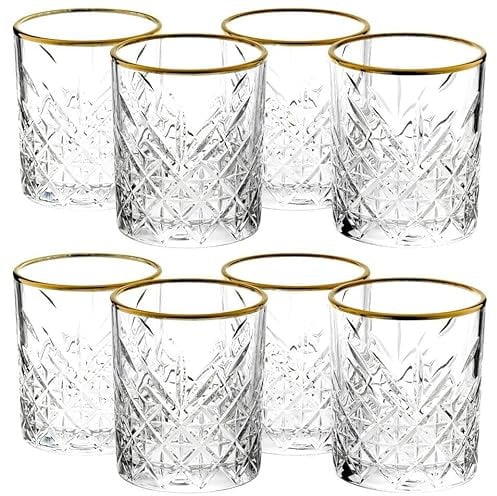 Queensway Home & Dining 420ml 4/8 Pcs Timeless Tumbler with Gold Rim Whiskey Cocktails Glasses Perfect Party Mug Lead Free Drinkware Gifts Clear Fine Sleek Design for Celebrations (8)