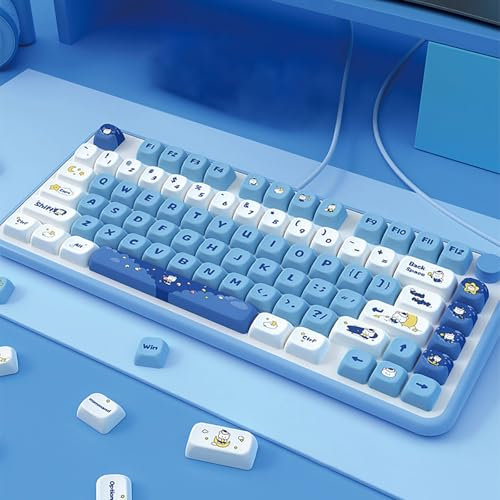 Xtroml Touches personnalisées, 120 Touches, Touches Mignonnes en Forme d'ours, Ensemble de Touches Bleu et Blanc avec Profil Mot, Touches PBT adaptées au Clavier mécanique de Style Mignon,A