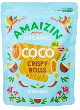 Amaizin Bio knusprige Kokosnuss Rollen Orginal 1x140g - exotische BIO Waffelröllchen als Snack