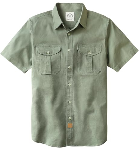 Dubinik® Camisas Hombre Manga Corta Elasticidad Regular Fit Trabajo Casual 2 Bolsillos Botón Algodón