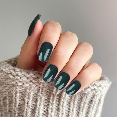 24 Pcs Falsche Nägel, Kurze Falsche Nägel mit Kleber, Press on Nails Abnehmbare Klebenägel Tips für Weihnachten Halloween Frauen Mädchen Nagelkunst Zubehör (Grün)