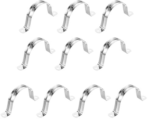 sourcing map 10Pcs Rigid Pipe Straps, 65mm(2.56) 201 Stainless Steel 2 Hole U-Shaped Bracket Tube Hanger Pipe Clamps for Fixing Pipe Cable