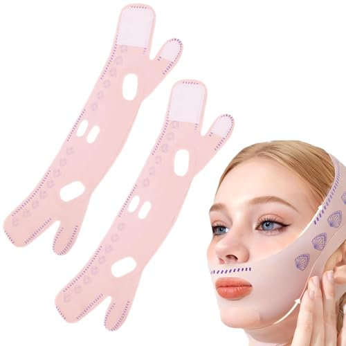 Kinnmaske Schlafen 2 Stück V Shape Face Mask Kinnmaske Doppelkinn Entferner Kinnmaske Doppelkinn Geeignet für Das Kinn von Frauen und Männern und Schlaffe Gesichtshaut