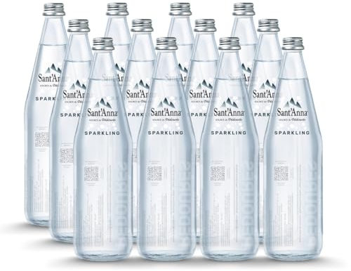Sant'Anna Source de Pédourès bottiglie in Vetro Frizzante 0,75L | Source de Pédourès, acqua minerale naturale di montagna, a bassa mineralizzazione | Confezione da 12 bottiglie