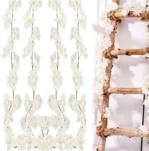 TREABEAR 4PCS Fiore di Ciliegio Artificiale Bianco, 180cm Artificiali Fiori di Ciliegio, Corona di Decorare di Pianta per Decorazioni, Ghirlanda di Fiori per Decorazioni Interne