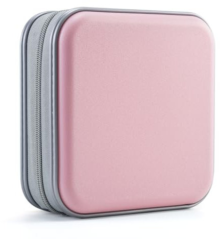 UENTIP CD Case,48 Capacity Hard Plastic Portable Travel DVD Case Protective Zipper CD Holder Car Storage Wallet Bag(Light Pink)