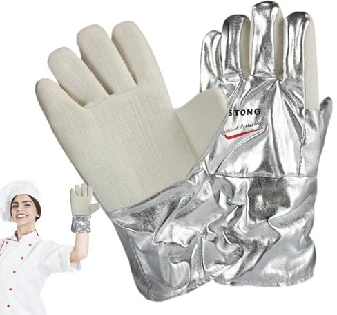 Sghtil Guantes térmicos, guantes de protección térmica, guantes ignífugos para horno, no deslizamiento, 300 °C, lámina de aluminio resistente al calor, anti refracción, guante multifuncional para