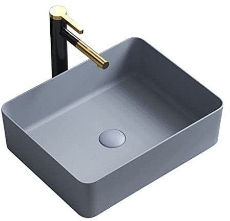 WEYFH Lavabo de cerámica Mate Moderno de 48 x 38 cm, Rectangular, sobre encimera, de Porcelana, Color Gris.