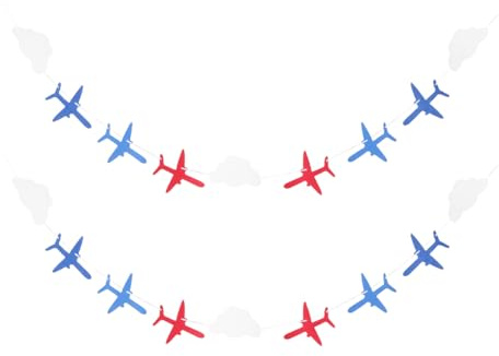 WOONEKY 2 Banner-Sets Flugzeug Wolkengirlande Party Banner | Wimpelkette für Kinder Geburtstag, Luftfahrt Thema, hängende Deko Sets für festliche Feier.