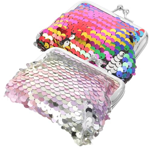 ROMISBABA 2pièces Porte-Monnaie à Paillettes Double Face pour Femme avec Fermoir à Pression Petit Porte-Monnaie Compact Et Léger pour Billets
