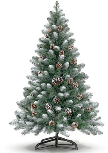 Kidsgigglz Künstlicher Weihnachtsbaum 150cm, PVC Tannenbaum künstlich Grün mit Tannenzapfen und 330 Tannennadel, Metallständer, Weihnachtsbäume Weihnachtsdeko für Innen & Außen, Büro, Restaurant, Bar