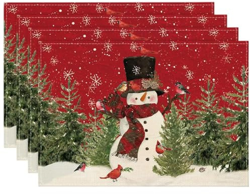 4 Stück Weihnachten Platzsets Deko 30x45cm, Tischsets Weihnachten Abwaschbar, Weihnachtens Tischsets, Platzdeckchen Winter für Esstisch Dekoration (A)
