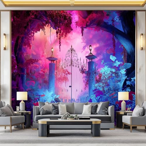 Fototapete Gartentor Aus Eisen 400x280 cm 3D-Effekt Tapete Wandbild, Hochwertige Vlies-Wanddekoration, Für Wohnzimmer Küche Schlafzimmer & Kinderzimmer Wandbild