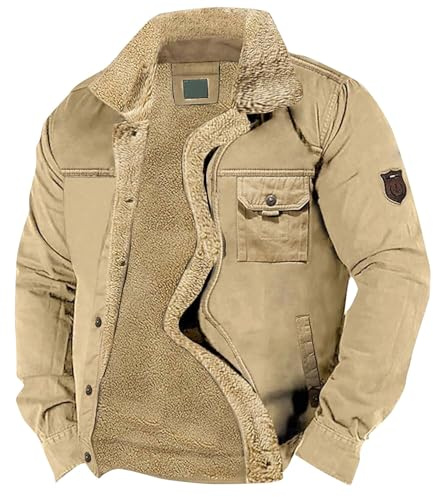 Herren Cargo Jacke Gefüttert Übergangsjacke ohne Kapuze Herbstmantel Parker Jacken Fleecejacke Sportlich Hemdjacke mit Knöpfen Herrenjacke Modern Arbeitsjacke Männer Freizeitjacke Winter Parka