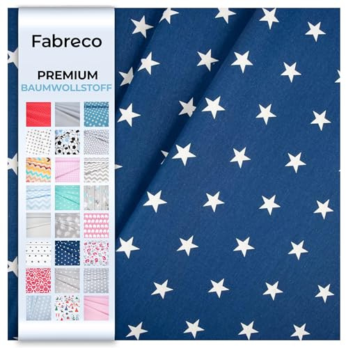 Fabreco - Baumwollstoff Meterware - 220g/lfm | Stoff Meterware mit Muster: Sterne dunkelblau | Weich, langlebig & hautfreundlich