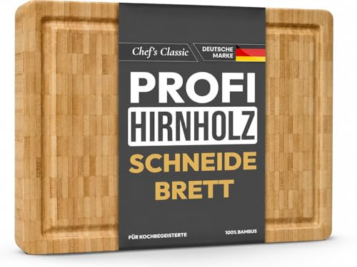 Chef's Classic Premium Schneidebrett aus 100% Bio Bambus 38 x 27 x 3 cm großes Brett – FSC® Zertifiziertes Antibakterielles Holzbrett für die Küche by Molunda® (Gourmet Edition - Hirnholz Bambus)