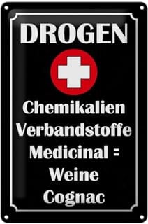 Femer Blechschild Reklame 20x30 cm Drogen und Verbandstoffe Weine Cognac Deko Schild