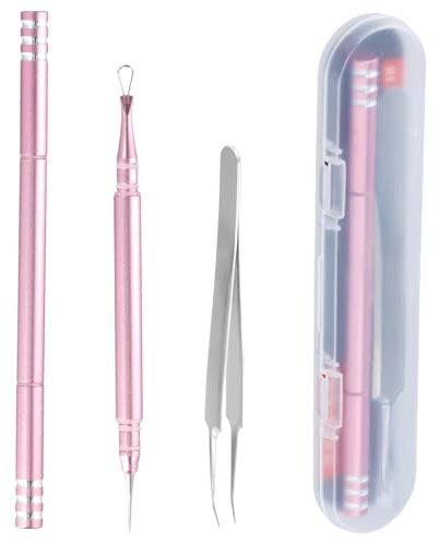 Culinavog Extracteur de Point Noir, Aiguille de Nettoyage de l'Acné 2 en 1, Aiguille à Bouton Double Extrémité Extracteur avec Pince à Épiler, Éliminateur d'acné pour le Nez et le Visage (Or rose)