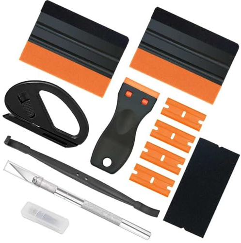 11-in-1 Vinyl Wrap Tool Kit, Professional Wallpaper Smoother Set with Suede Felt Squeegee, Magnetic Micro-Tuck Stick & Precision Trimming Pen for Car Window Tint, Kitchen Film & Decal Installation