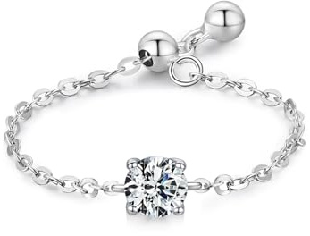 Ringe Frauen Cool, Wedding Rings Verstellbares Ketten-Design mit Rundem Solitär 0.25Ct Labordiamanten 14K Weißgold Größe 54 (17.2)