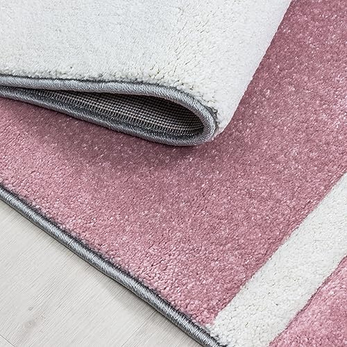 KADIMA DESIGN Teppich Kurzflor Kariert Modern Pflegeleicht Waschbar Strapazierfähig Langlebig Läufer Pink 80x300 cm Wohnzimmer Esszimmer Fußbodenheizung geeignet | Monza