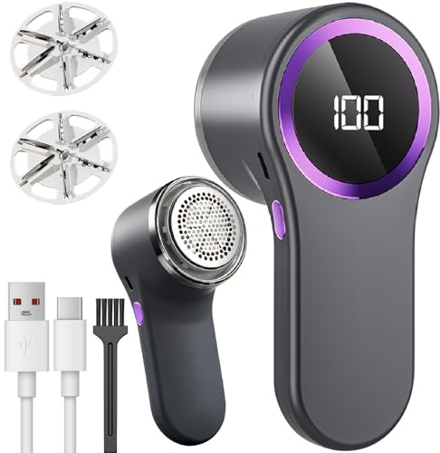 Electric Lint Remover Fabric Shaver, Bobble Remover for Clothes, 6 Blade Debobbler Clothes Shaver with LED Display, Quickly Remove Fuzz, Lint, Bobble for Fabric