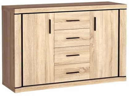 Masseno Kommode Malaga 137 cm Sideboard mit 4 Schubladen und 2 Türen für Wohnzimmer Schlafzimmer Modern 137x45x91 cm Sonoma Eiche