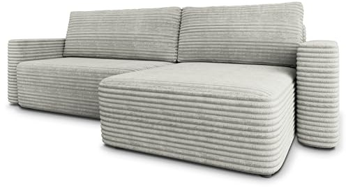 Masseno Ecksofa TELIN T mit Schlaffunktion L-Form, Modern Sofa mit Bettkasten, Wohnzimmersofa, Couch, Soffa, Bettsofa, Couchgarnitur - Hellgrau, TILIA 83