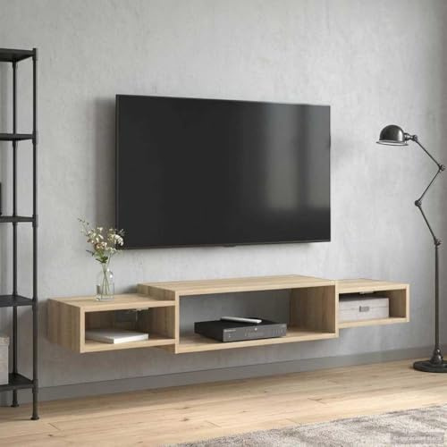 Generico Étagère TV murale chêne Sonoma 140 cm, meuble TV suspendu en bois ingénierie avec 3 étagères, design peu encombrant pour salon, rangement ouvert pour livres et médias, facile