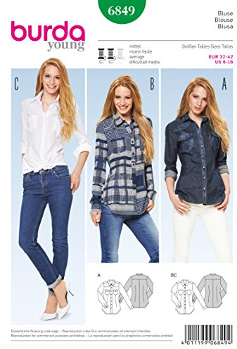 Burda Blouse Sewing Pattern 6849, Size 32-42, Paper