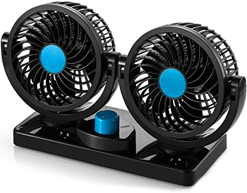 Florally Ventilatore Doppio 12V egolazione Libera 360 Rotating Dual Head Auto Car Raffreddamento Aria Ventilatore Potenti Tranquilla 12V Ventilazione Cruscotto Auto Elettrica Estate