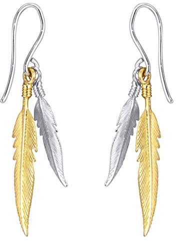 Materia Damen Gold Ohrhänger Silber 925 Feder Ohrringe SO-119-Gold
