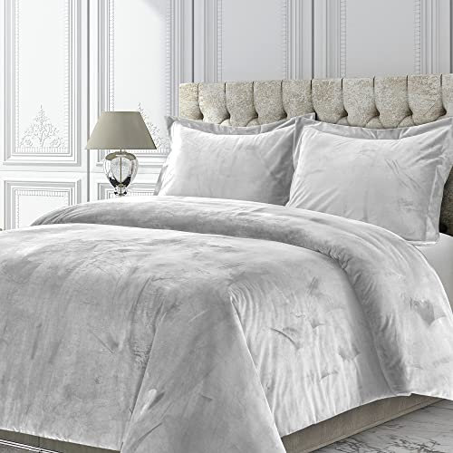 Tribeca Living Veniceduvetwsi Venice Bettbezug-Set, Samt, Übergröße, einfarbig, für Doppelbett, Silbergrau