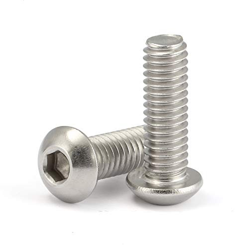 Lot de 50 boulons à tête bombée à six pans creux en acier inoxydable 18-8 (304), finition brillante, filetage complet, filetage complet, 10-61 cm