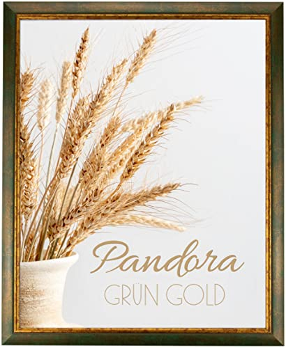 myposterframe Bilderrahmen Aged Vintage 30 x 45 cm Pandora Echtholz Grün Gold mit Kunstglas klar 1 mm